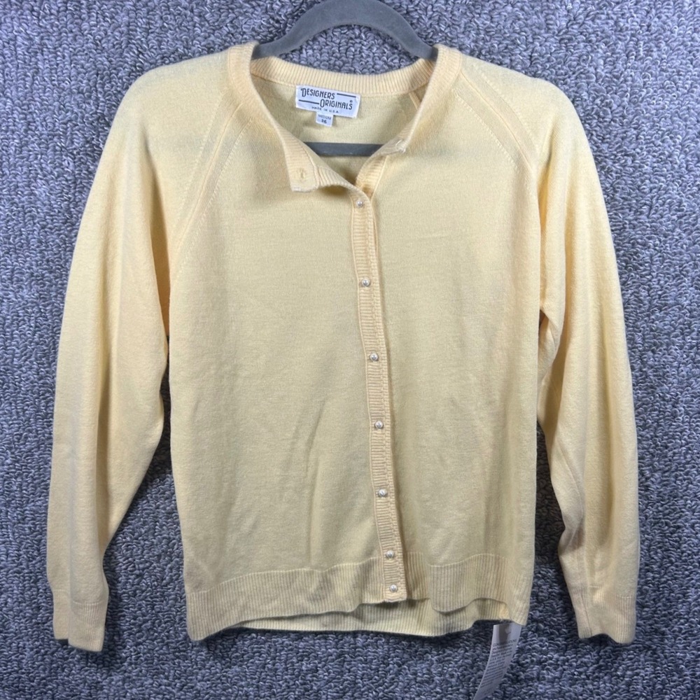 Designers Originals Cardigan Yellow Luxelon Pearl Button Vintage Women Medium 36